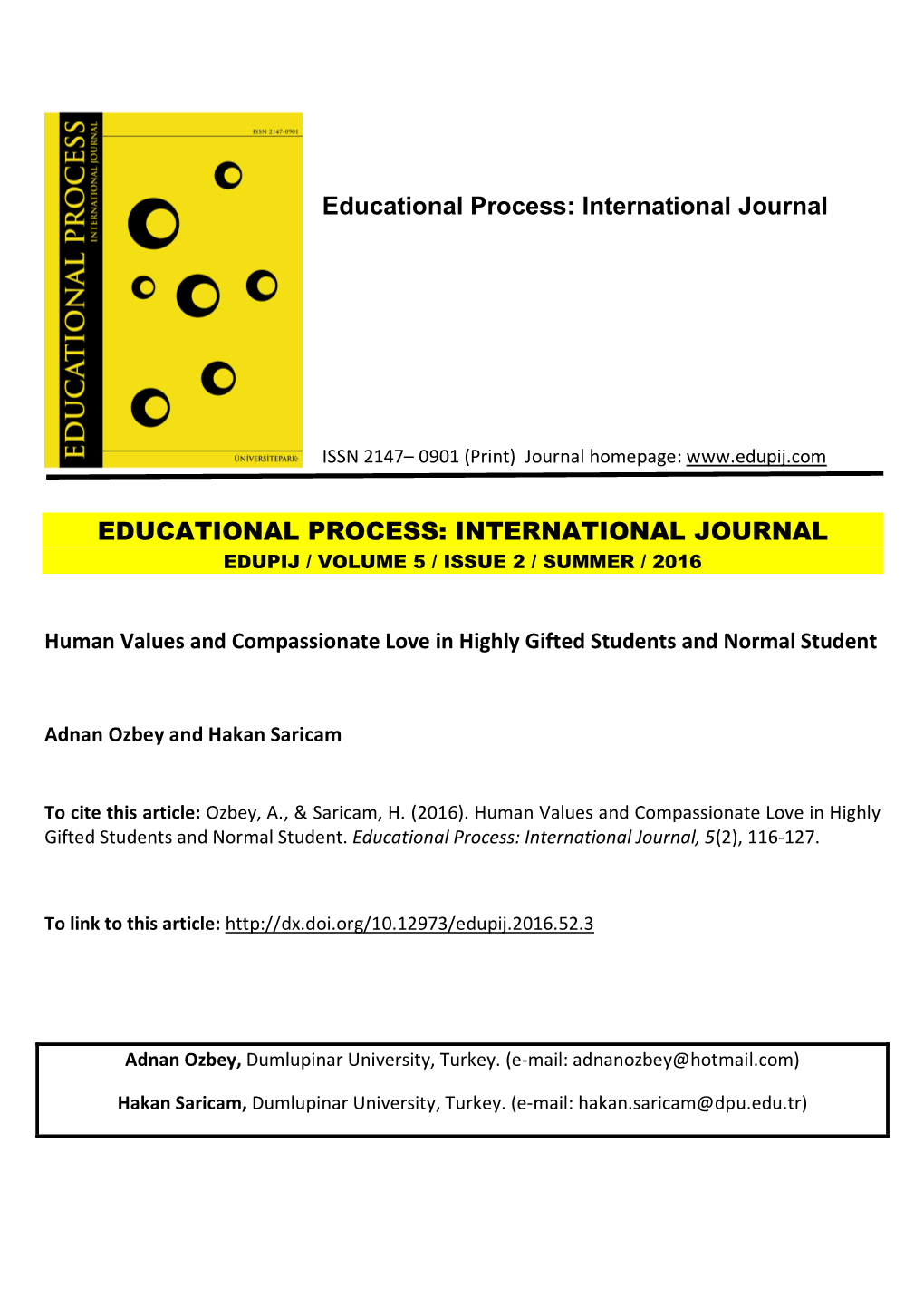 Educational Process: International Journal EDUCATIONAL PROCESS: INTERNATIONAL JOURNAL