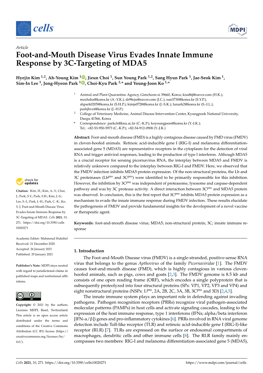Foot-And-Mouth Disease Virus Evades Innate Immune Response by 3C-Targeting of MDA5