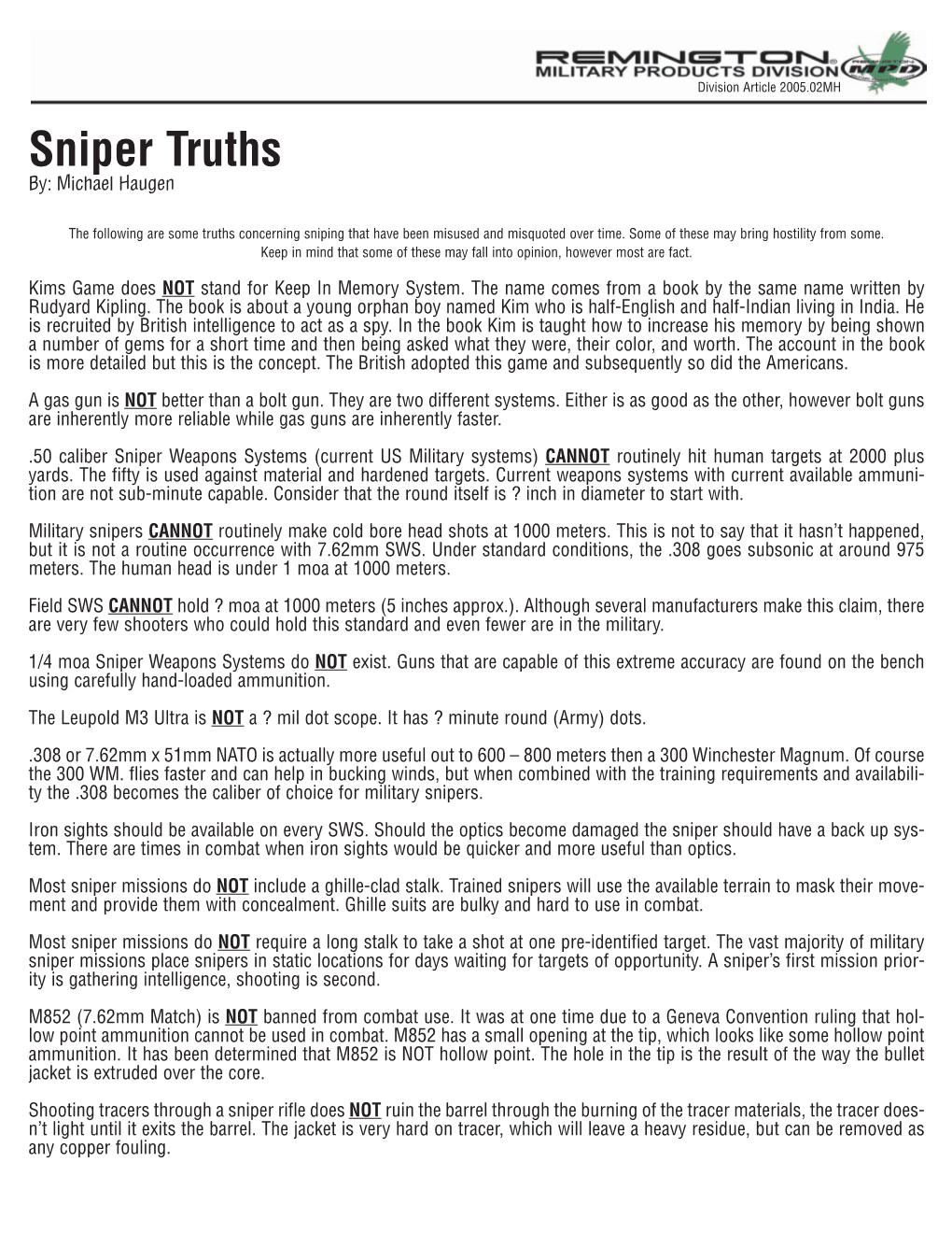 Sniper Truths By: Michael Haugen