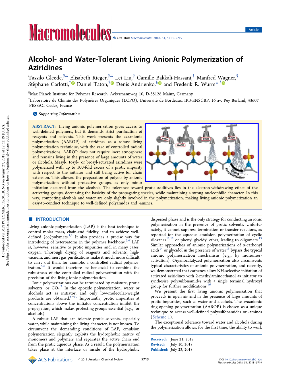 Alcohol- and Water-Tolerant Living Anionic Polymerization of Aziridines