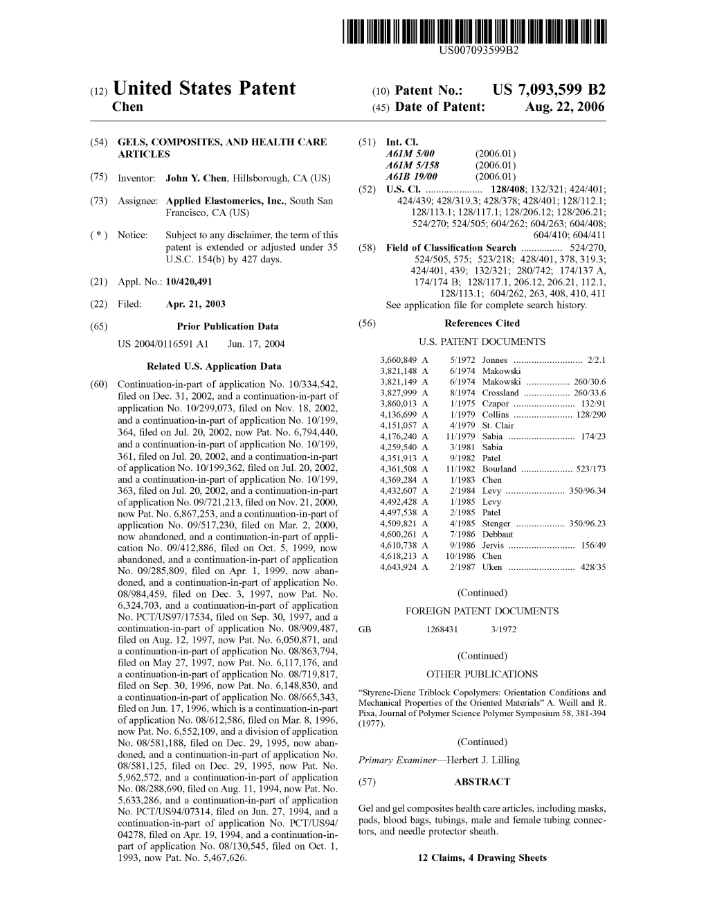 (12) United States Patent (10) Patent No.: US 7,093,599 B2 Chen (45) Date of Patent: Aug