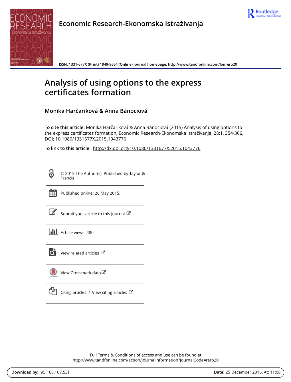 Analysis of Using Options to the Express Certificates Formation