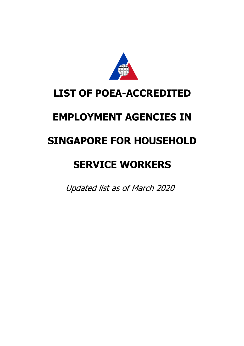 List of POEA-Accredited Employment Agencies in Singapore