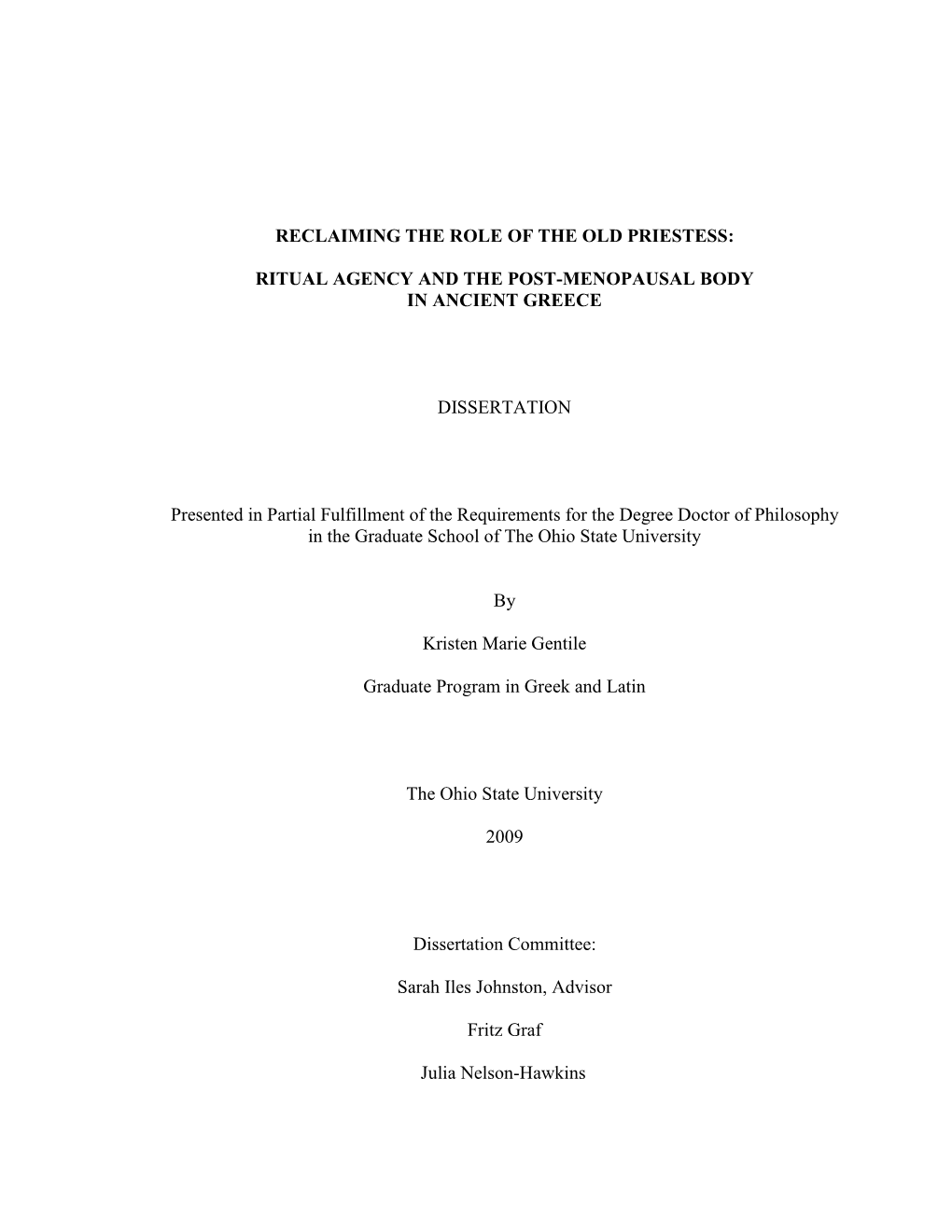 Ritual Agency and the Post-Menopausal Body in Ancient Greece