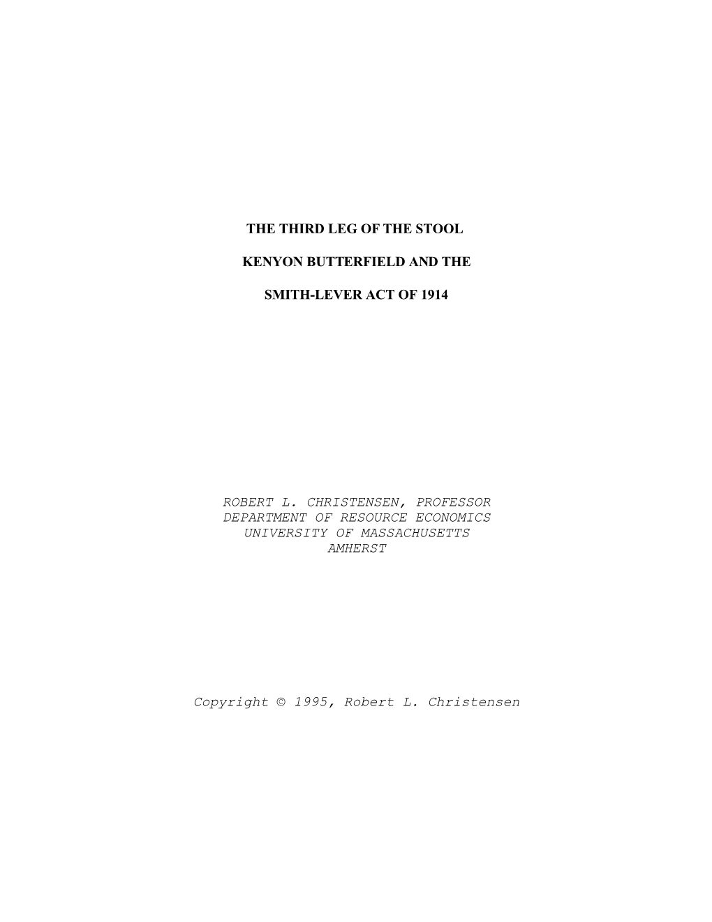 Kenyon Butterfield and the Smith-Lever Act of 1914