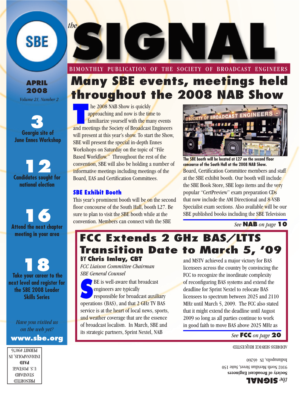 SIGNAL the 2 the SIGNAL Society of Broadcast Engineers BOARD of DIRECTORS