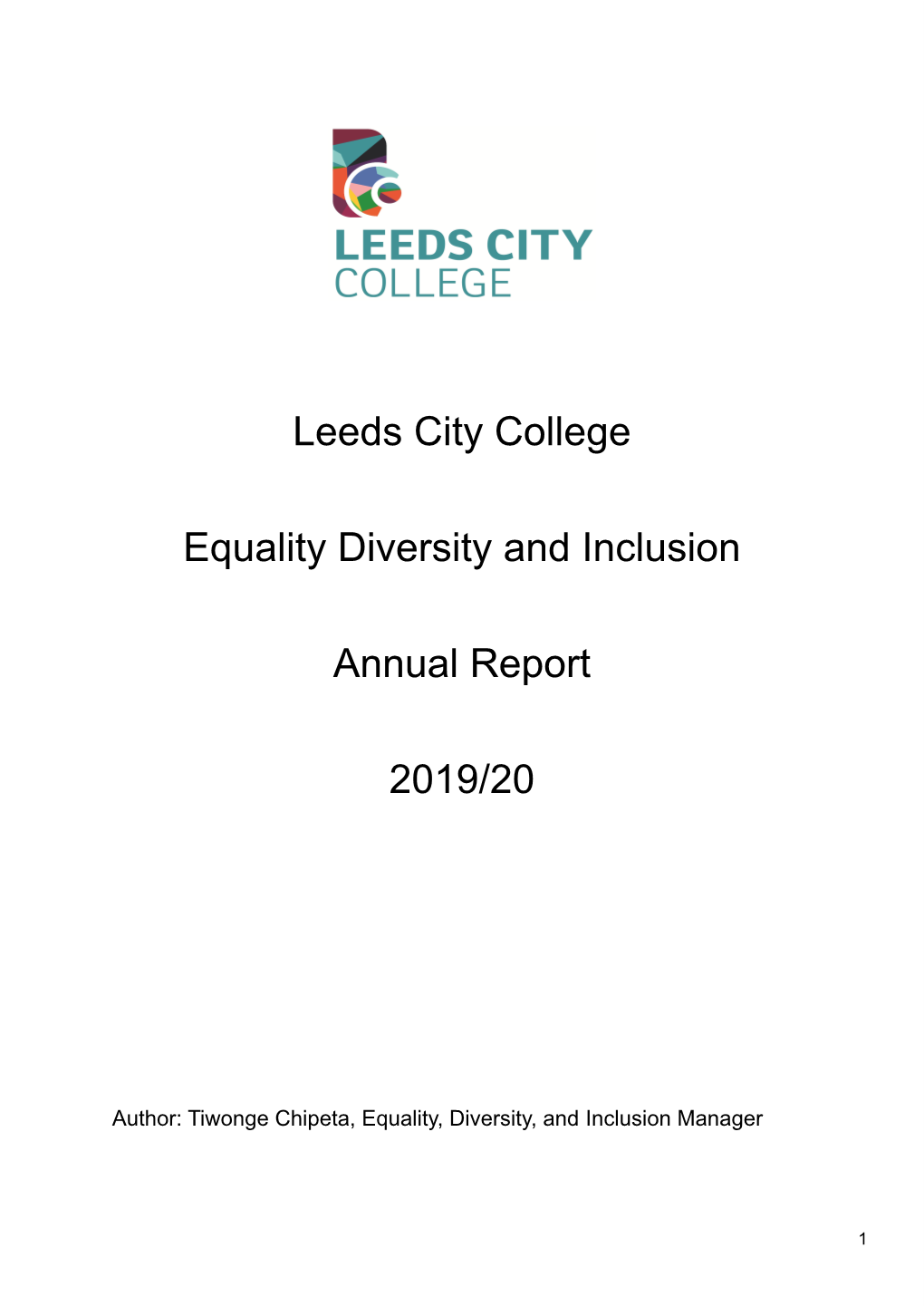 Leeds City College Equality Diversity and Inclusion Annual Report 2019/20