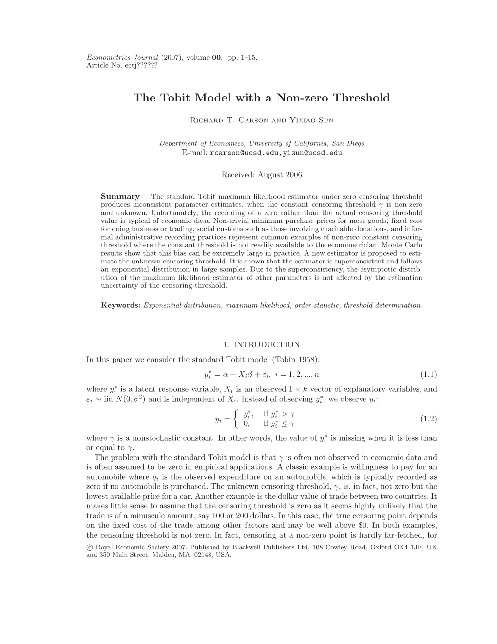 The Tobit Model with a Non-Zero Threshold