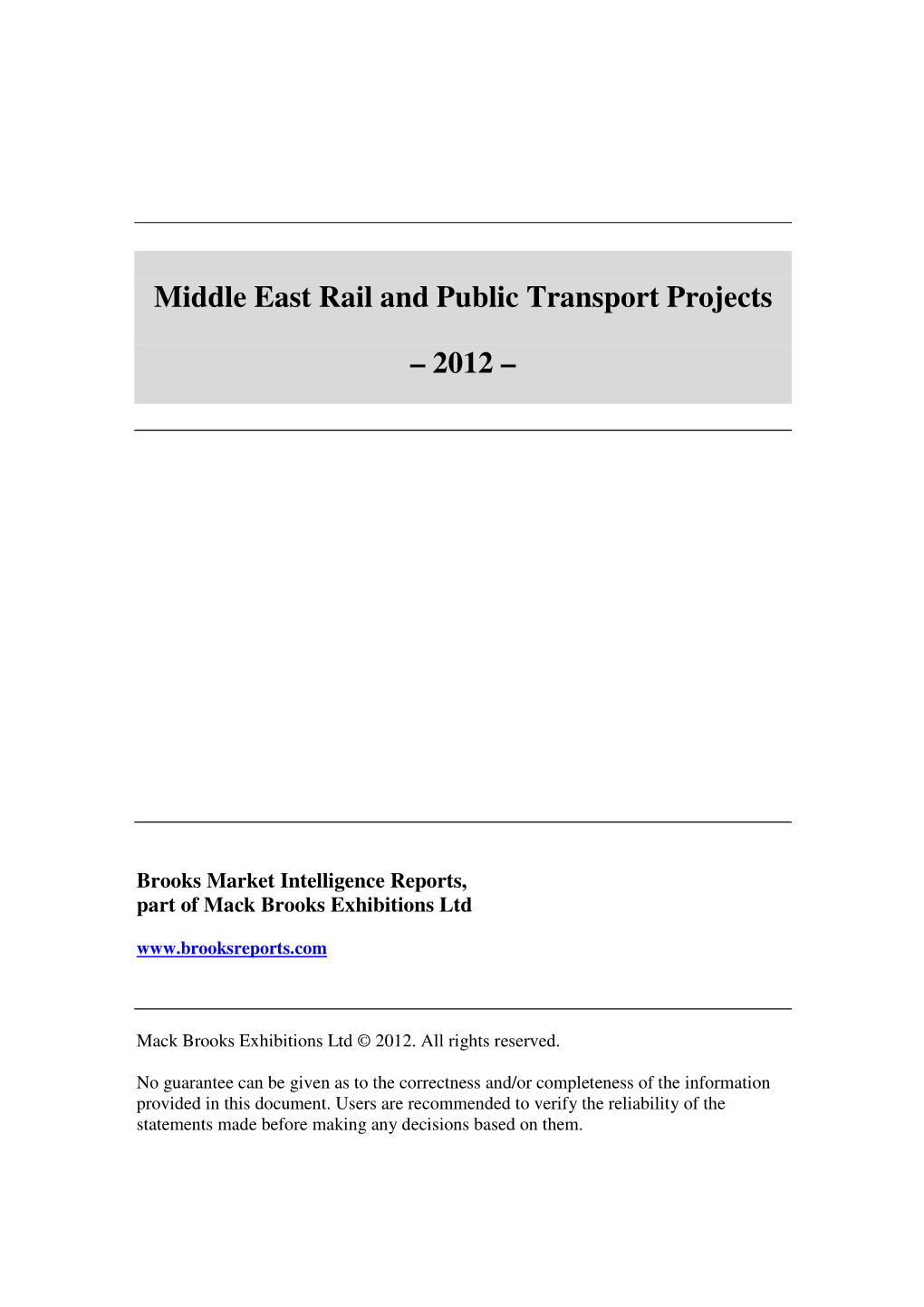 Middle East Rail and Public Transport Projects – 2012 –