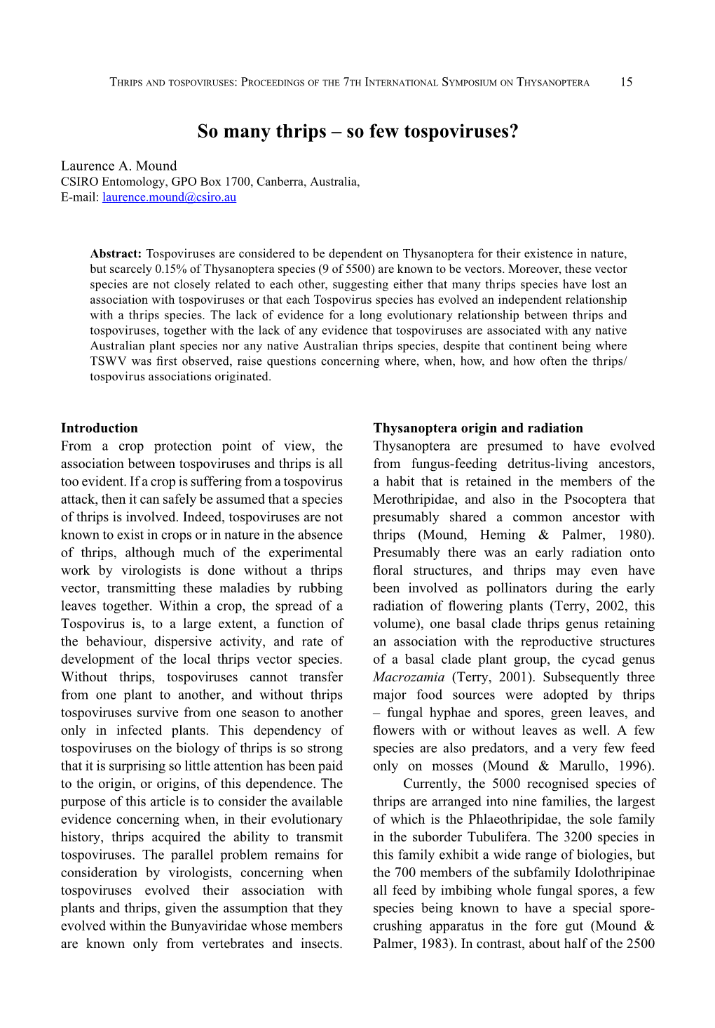 So Many Thrips – So Few Tospoviruses?