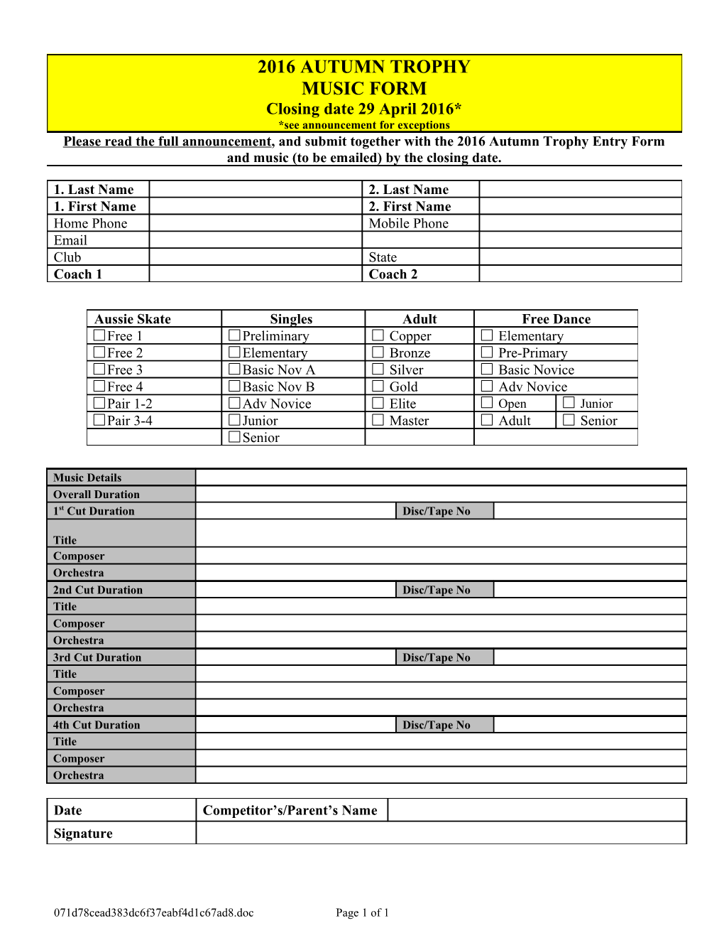 2013 NFC Music Form