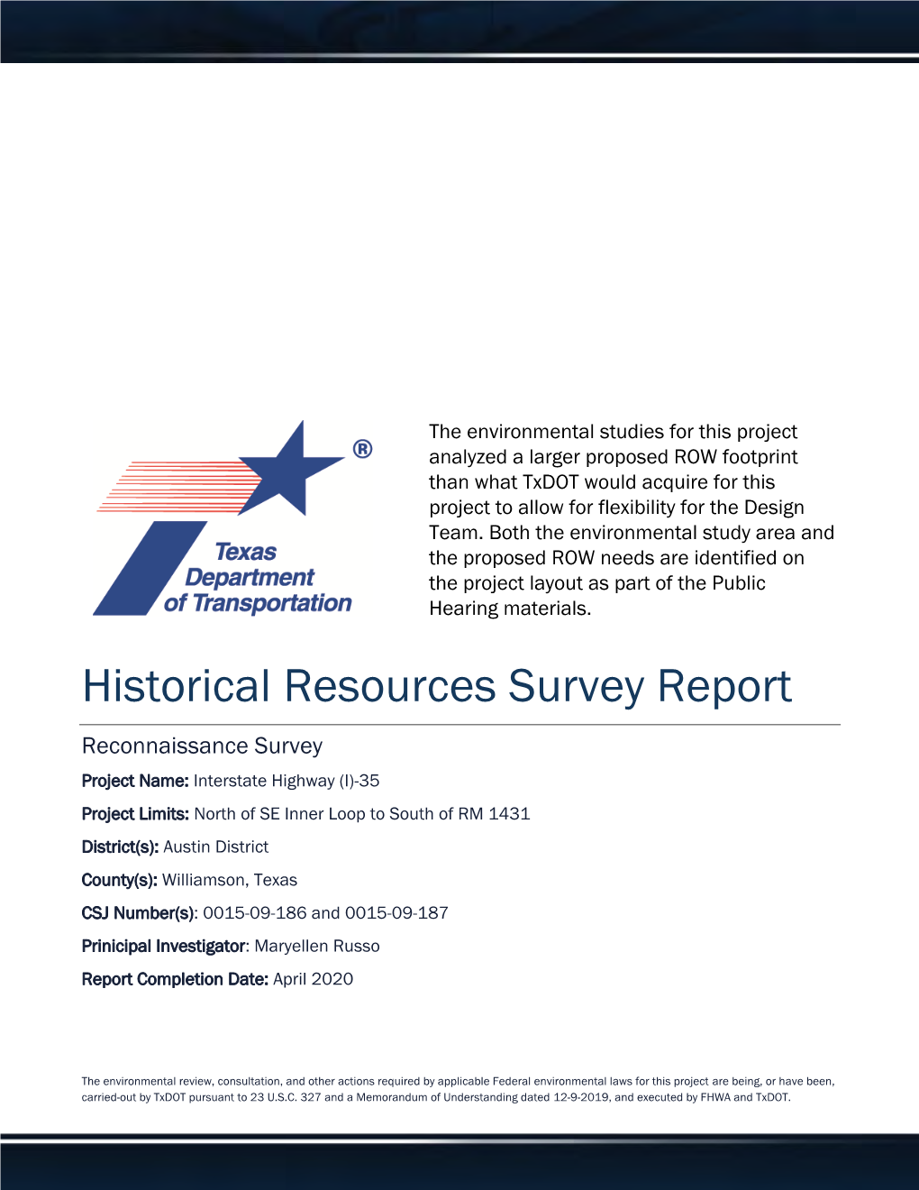 Historical Resources Survey Report with Note