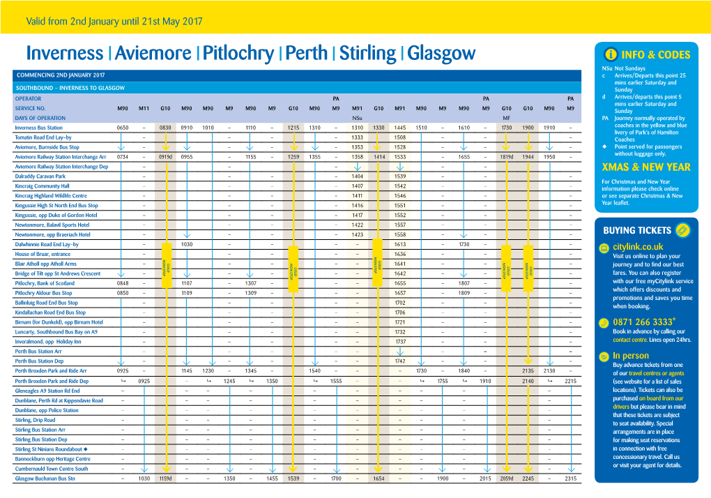 Inverness Aviemore Pitlochry Perth Stirling Glasgow