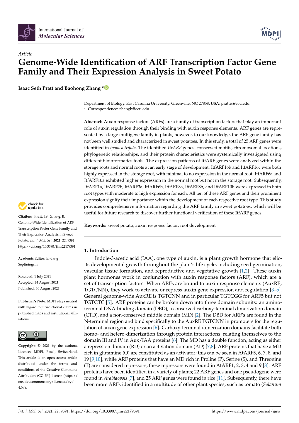 Genome-Wide Identification of ARF Transcription Factor Gene Family