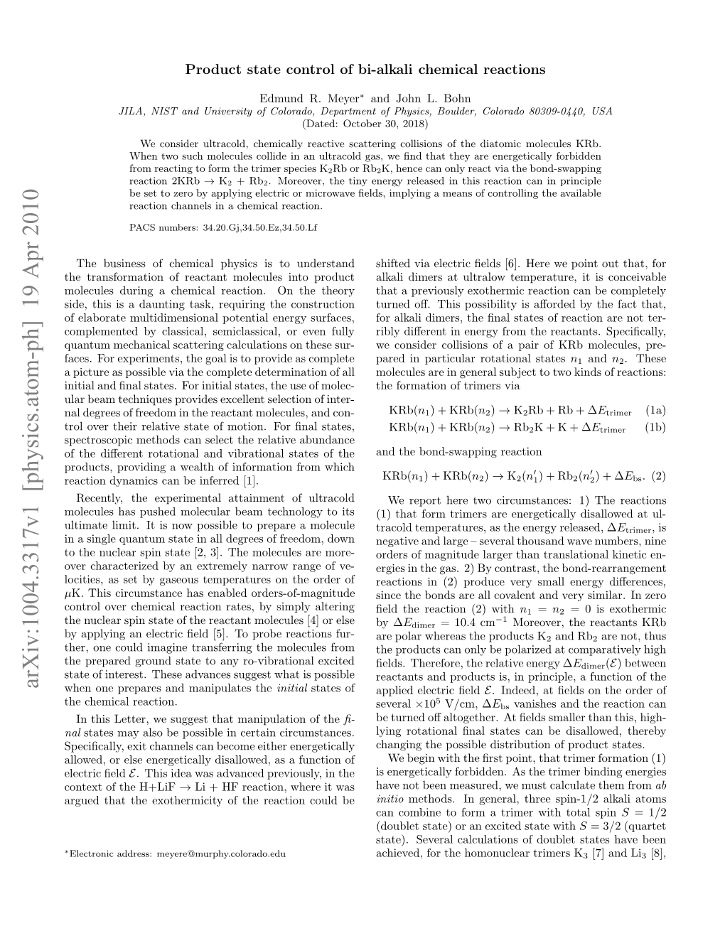 Product State Control of Bi-Alkali Chemical Reactions