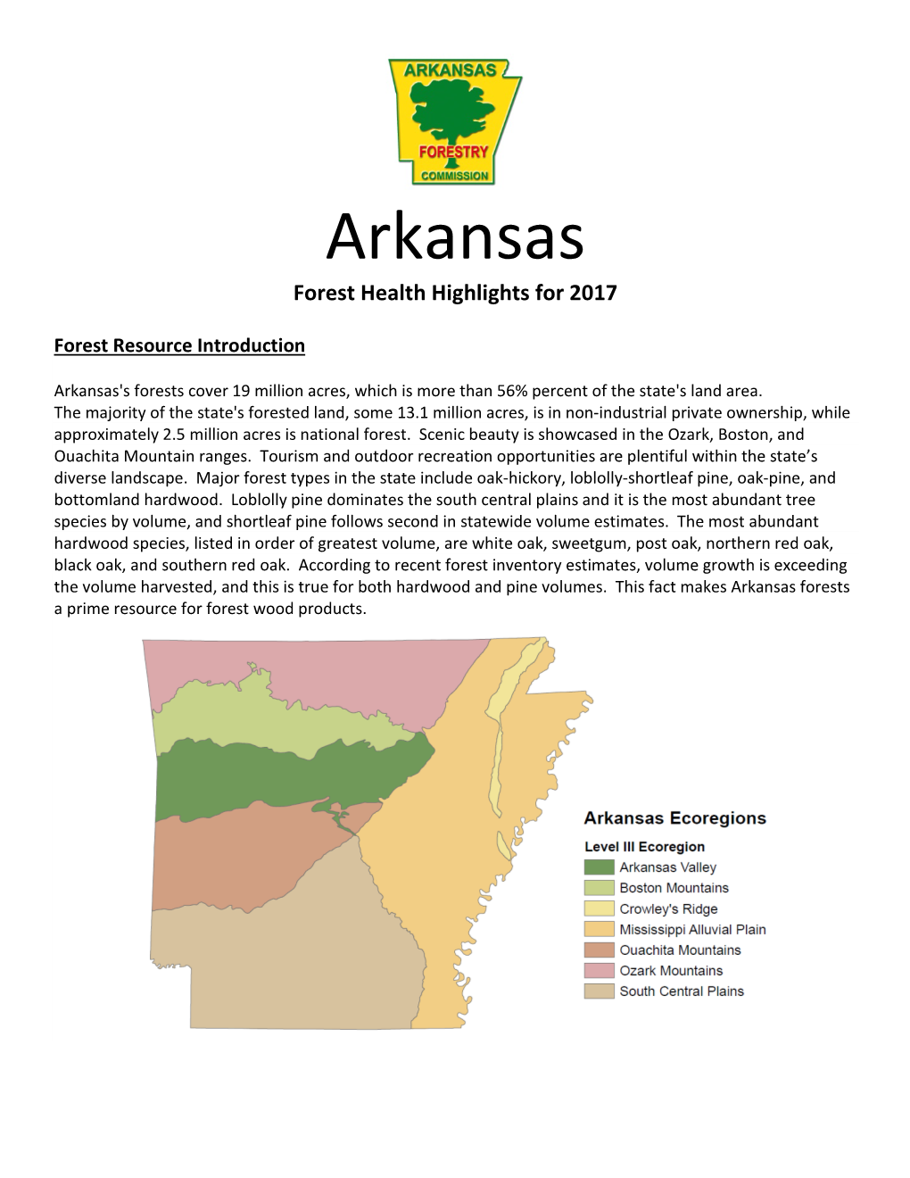 Arkansas Forest Health Highlights 2017