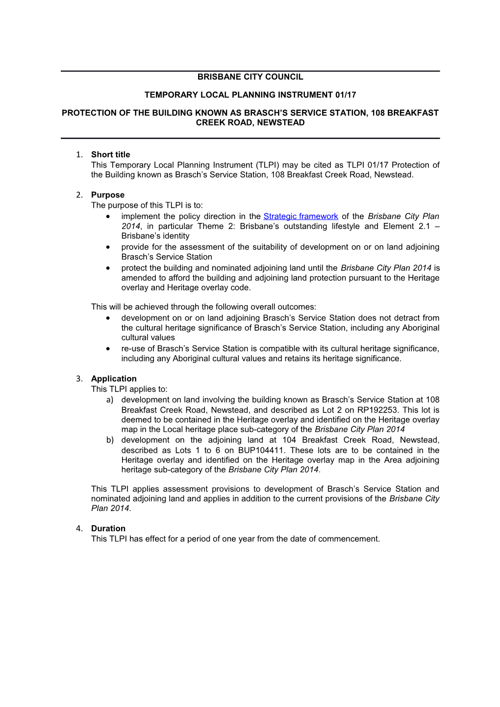 Temporary Local Planning Instrument 01/17