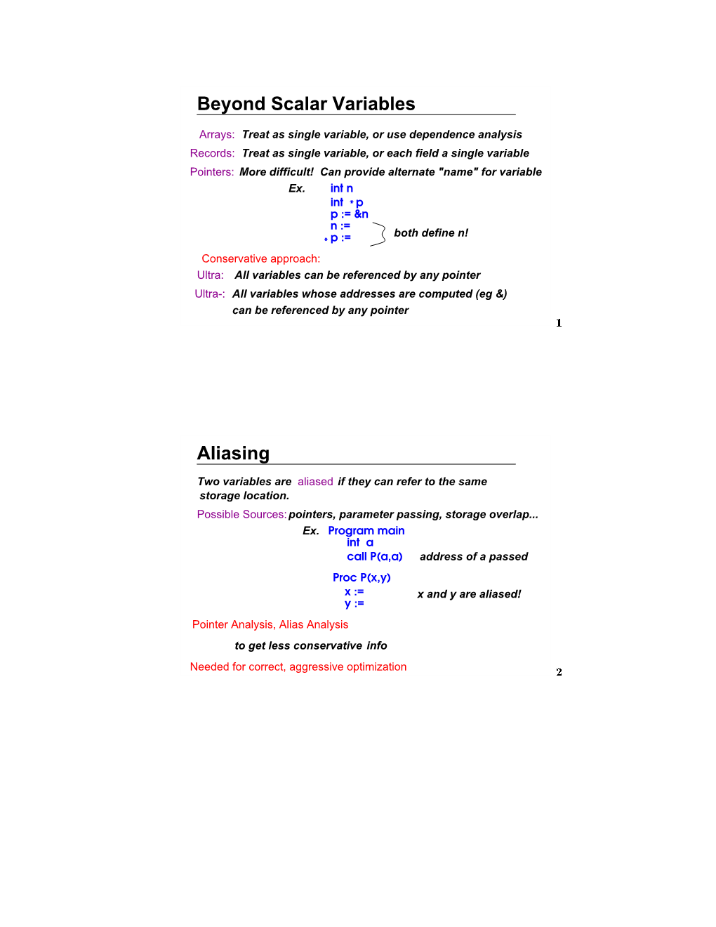 Aliases, Intro. to Optimization