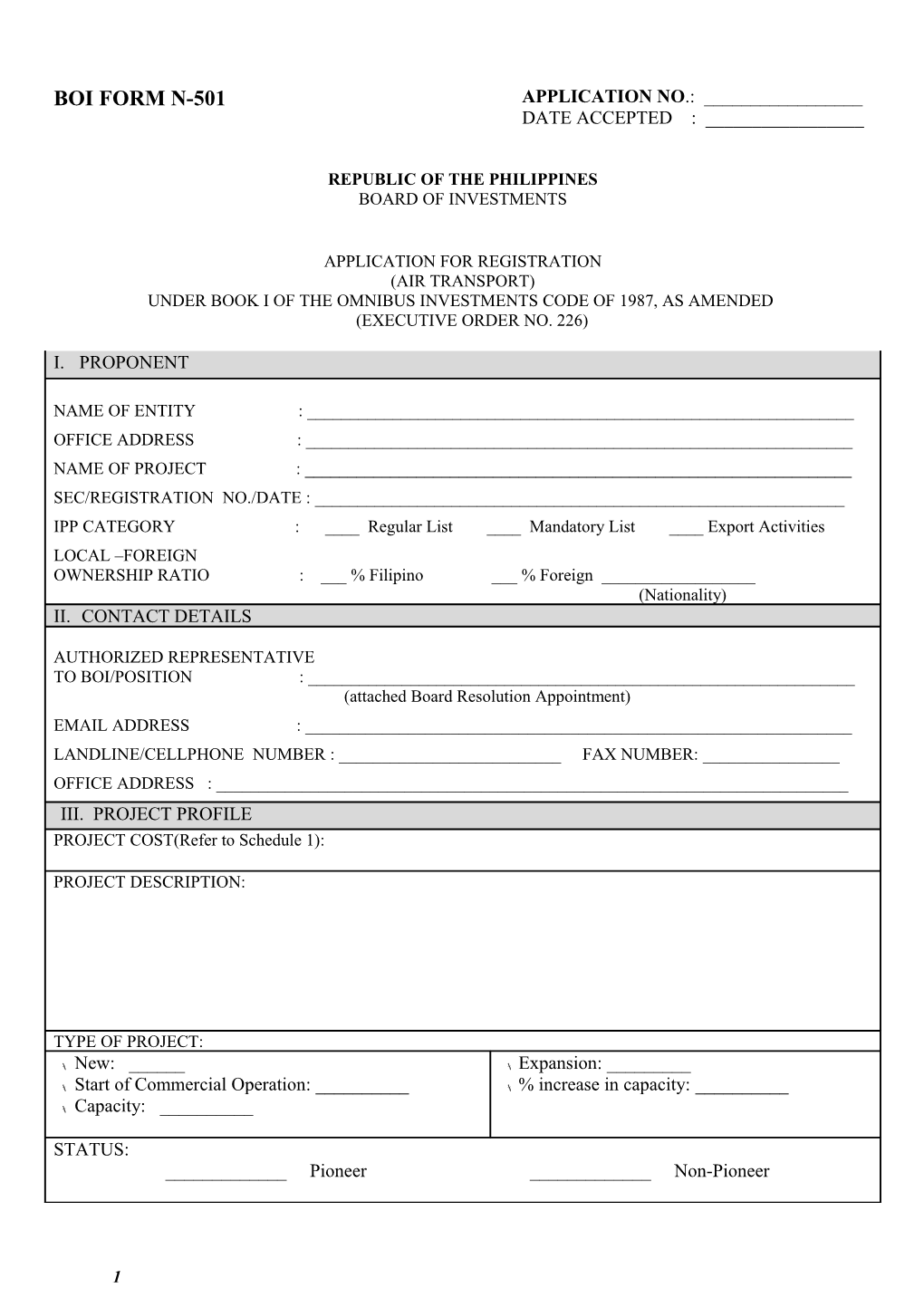 Guidelines in the Filing of Application for Registration Under Book 1 of the Omnibus Investments