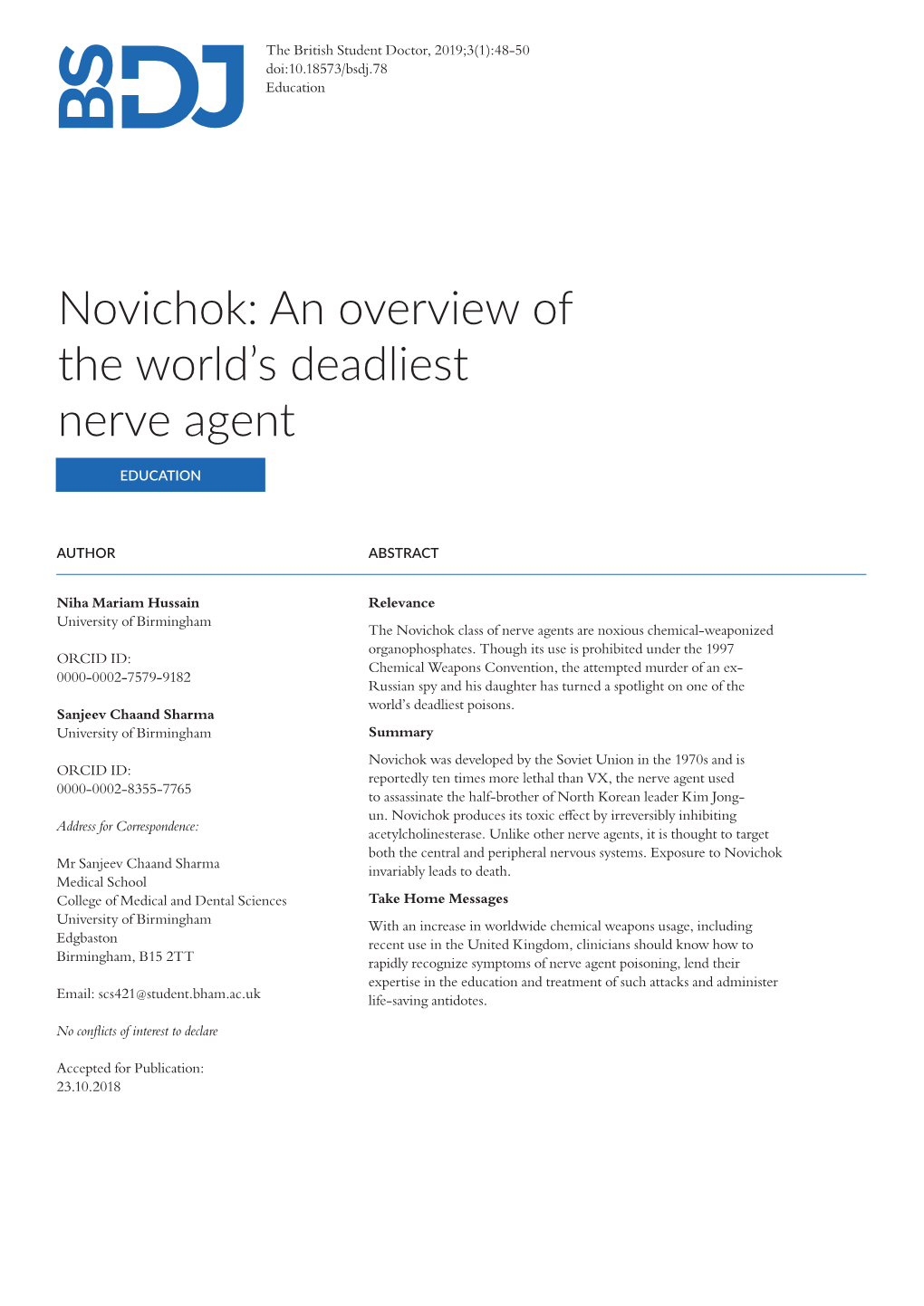 Novichok: an Overview of the World's Deadliest Nerve Agent