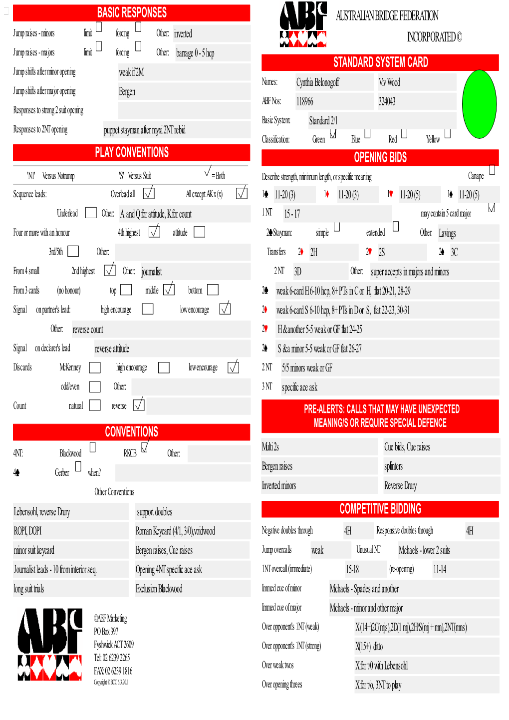 Convention Card Editor