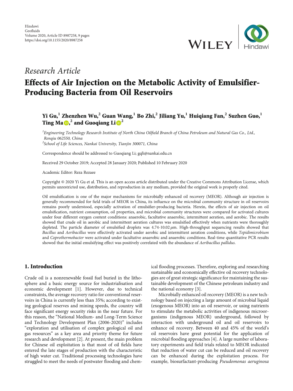 Effects of Air Injection on the Metabolic Activity of Emulsifier-Producing