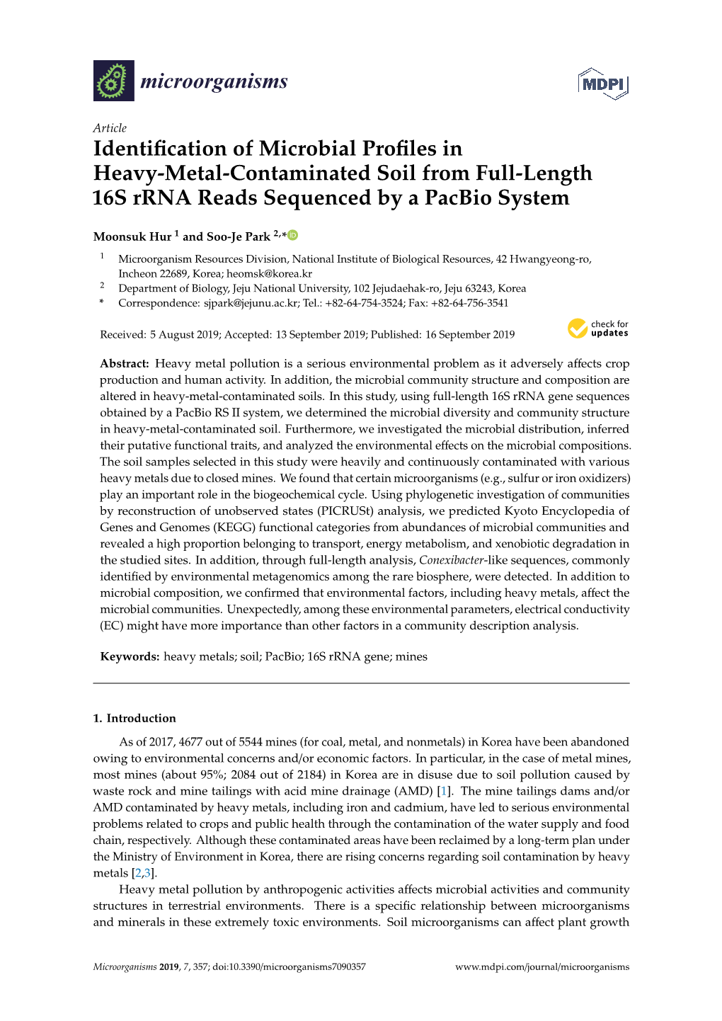 Identification of Microbial Profiles in Heavy-Metal-Contaminated Soil