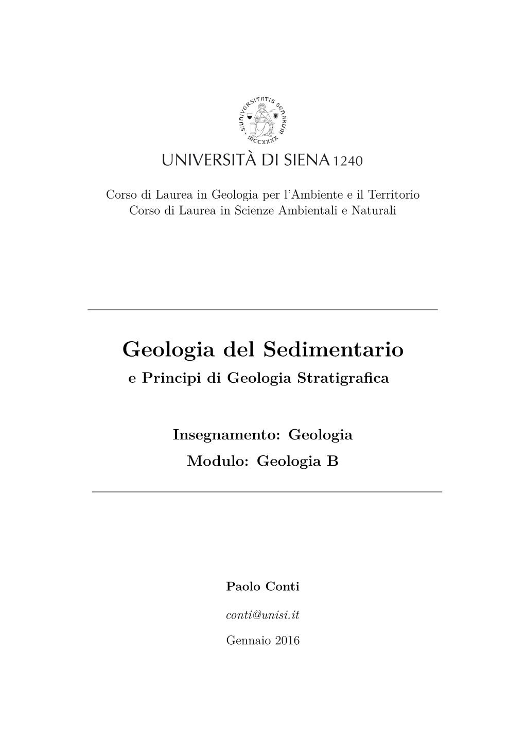 Geologia Del Sedimentario E Principi Di Geologia Stratigraﬁca