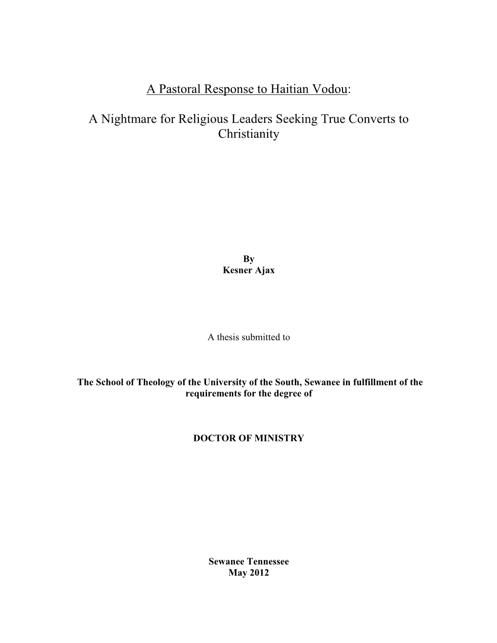 A Pastoral Response to Haitian Vodou