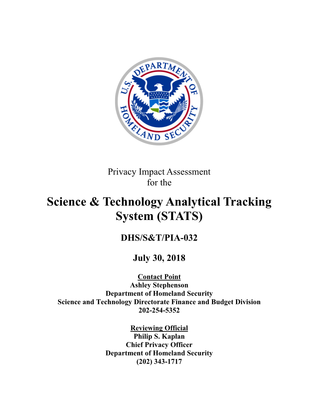 DHS/S&T/PIA-032 Science & Technology