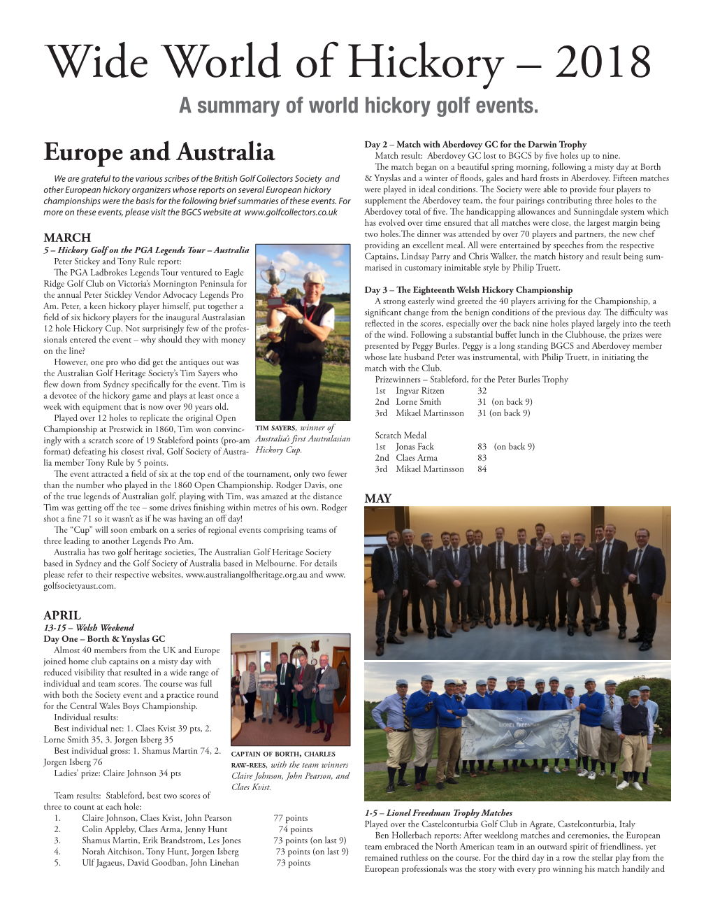 Wide World of Hickory – 2018 a Summary of World Hickory Golf Events