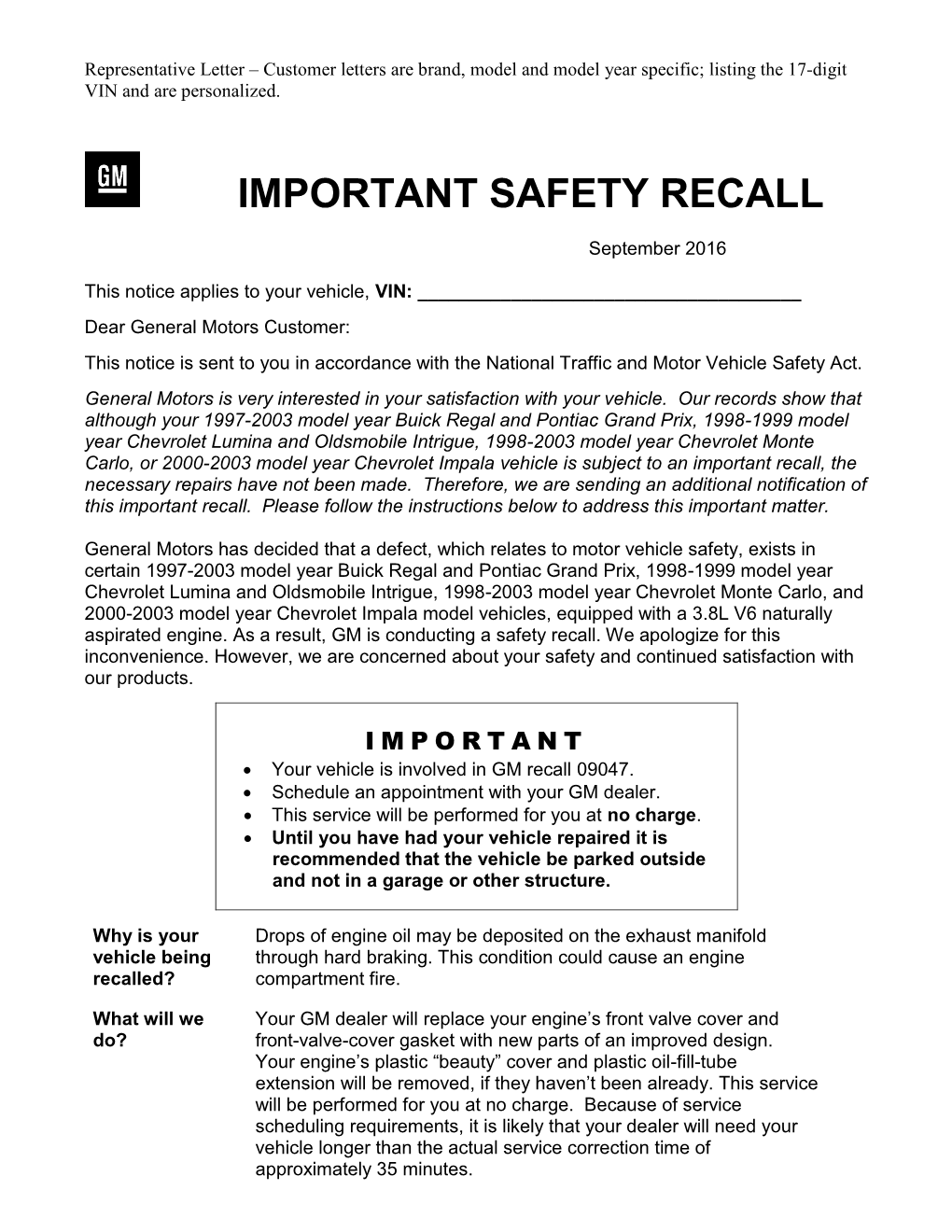 Important Safety Recall