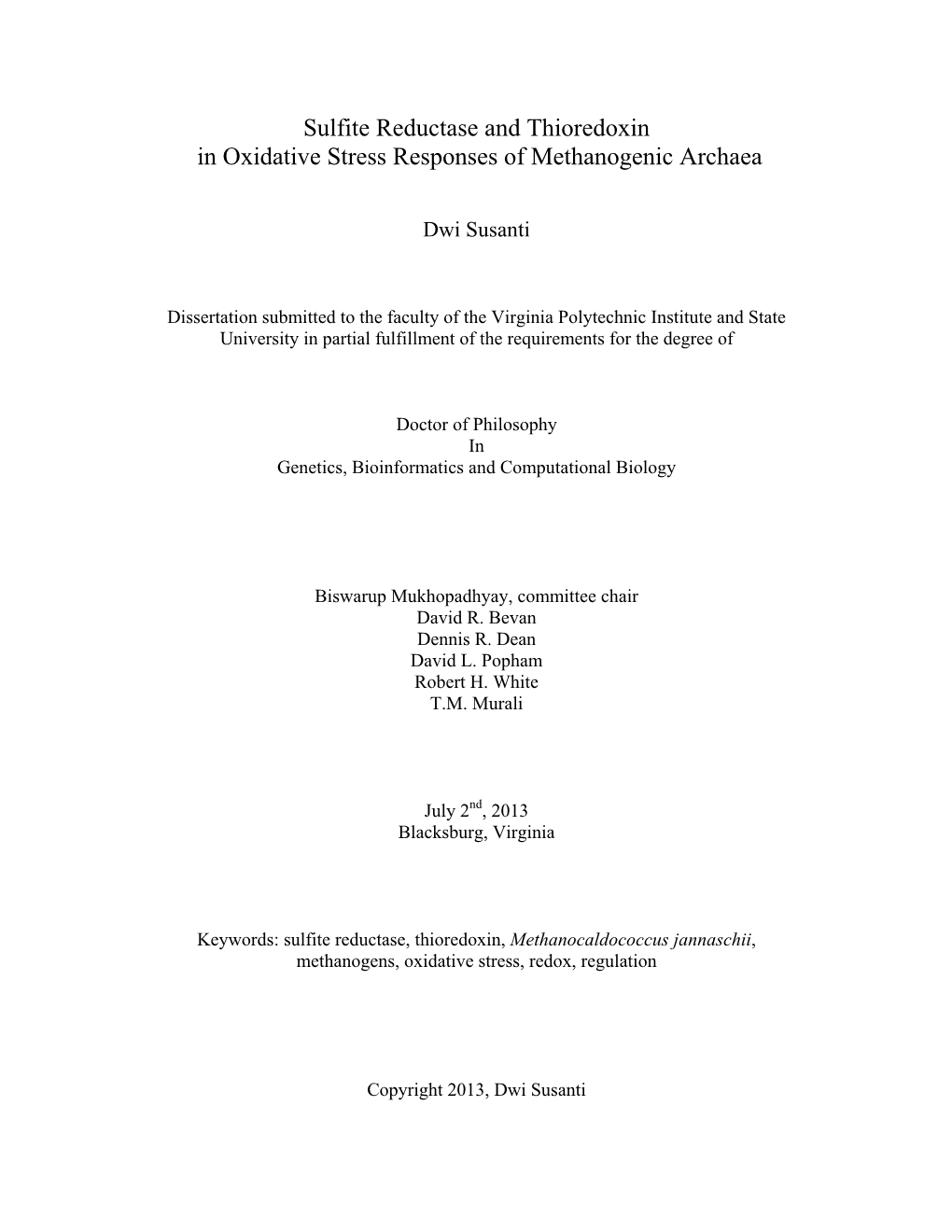 Sulfite Reductase and Thioredoxin in Oxidative Stress Responses of Methanogenic Archaea