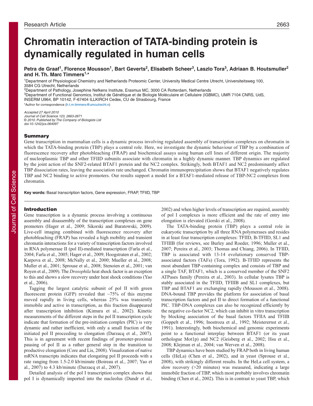 Chromatin Interaction of TATA-Binding Protein Is Dynamically Regulated in Human Cells