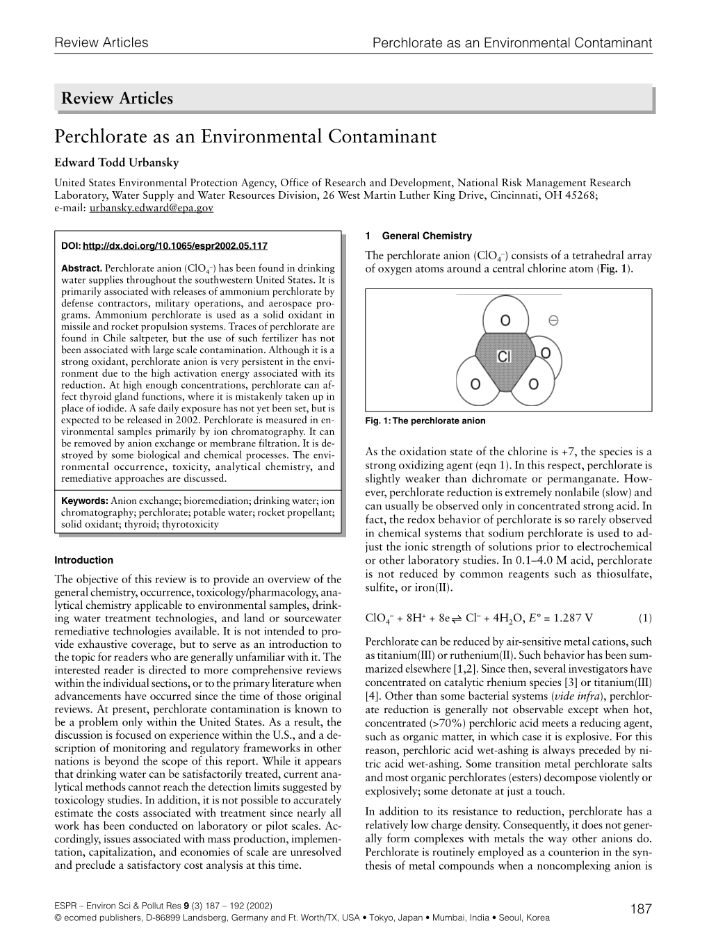 Perchlorate As an Environmental Contaminant