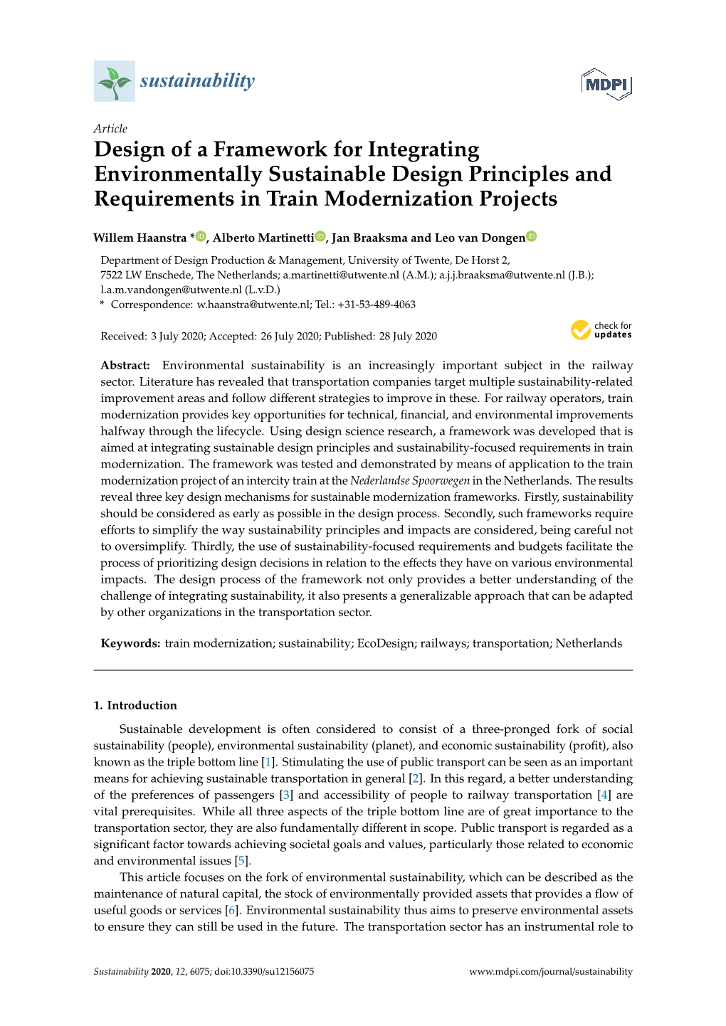 Design of a Framework for Integrating Environmentally Sustainable Design Principles and Requirements in Train Modernization Projects