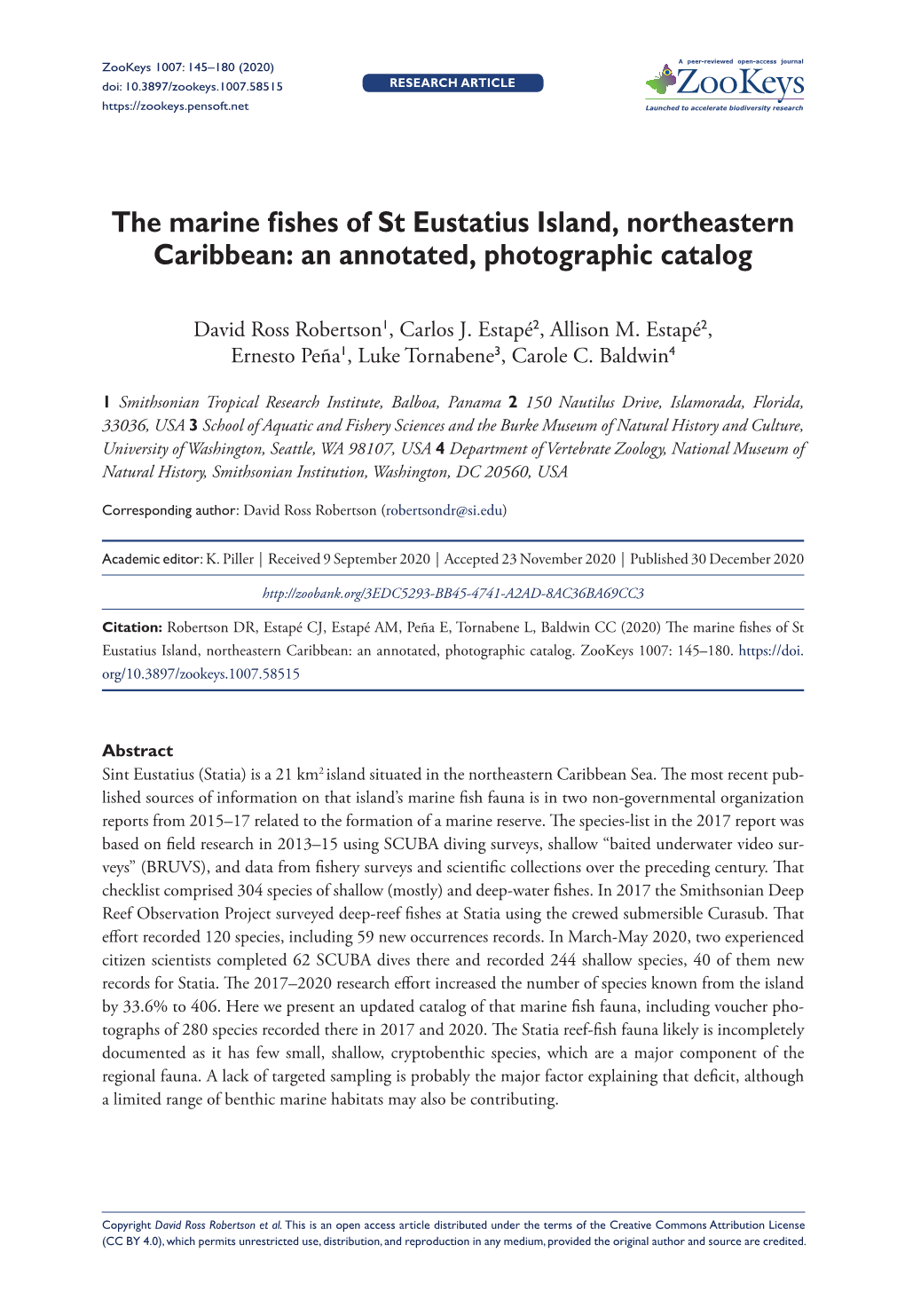 The Marine Fishes of St Eustatius Island, Northeastern Caribbean: an Annotated, Photographic Catalog