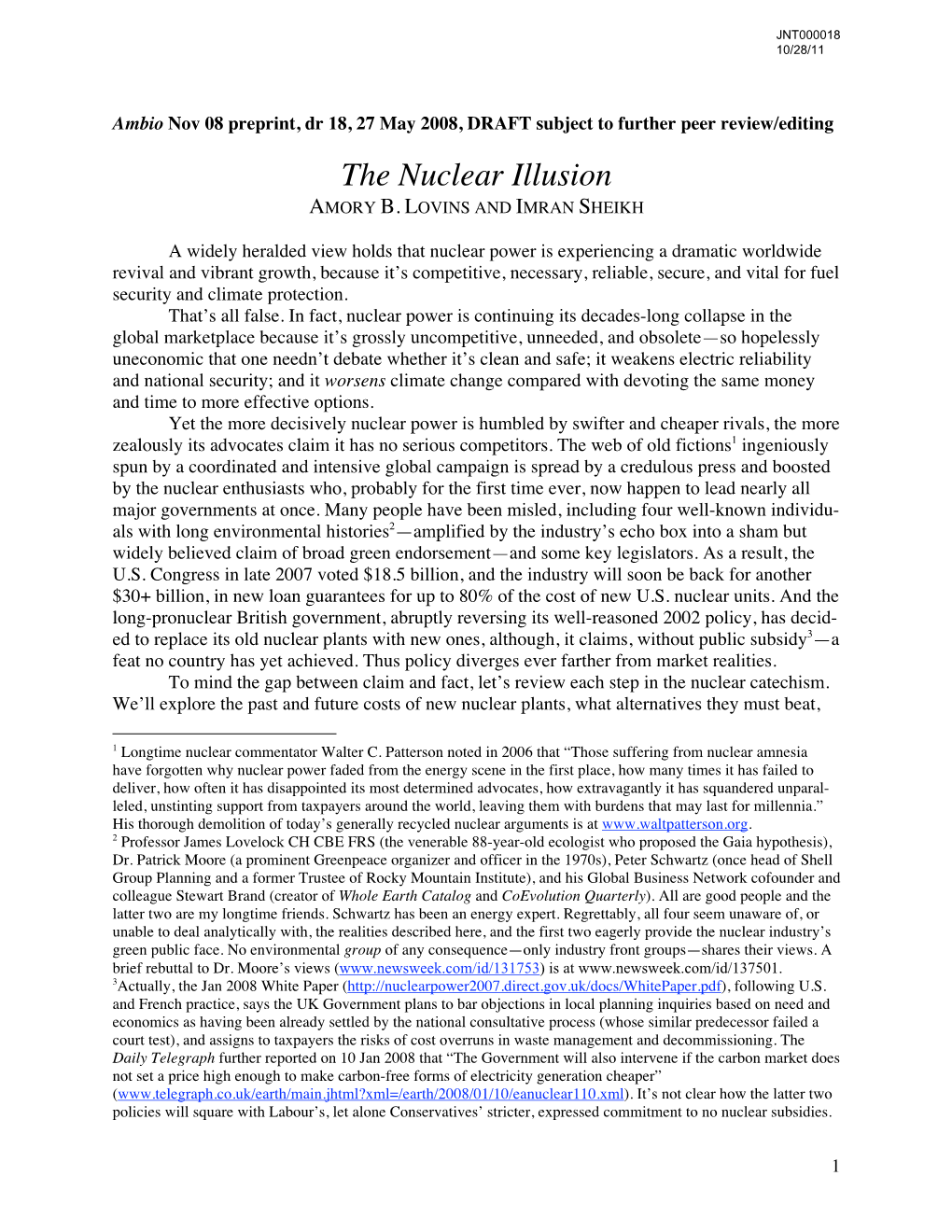 "The Nuclear Illusion," Ambio Nov 08 Prepr