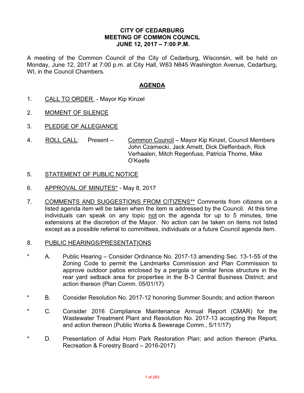 Common Council Agenda / Packet