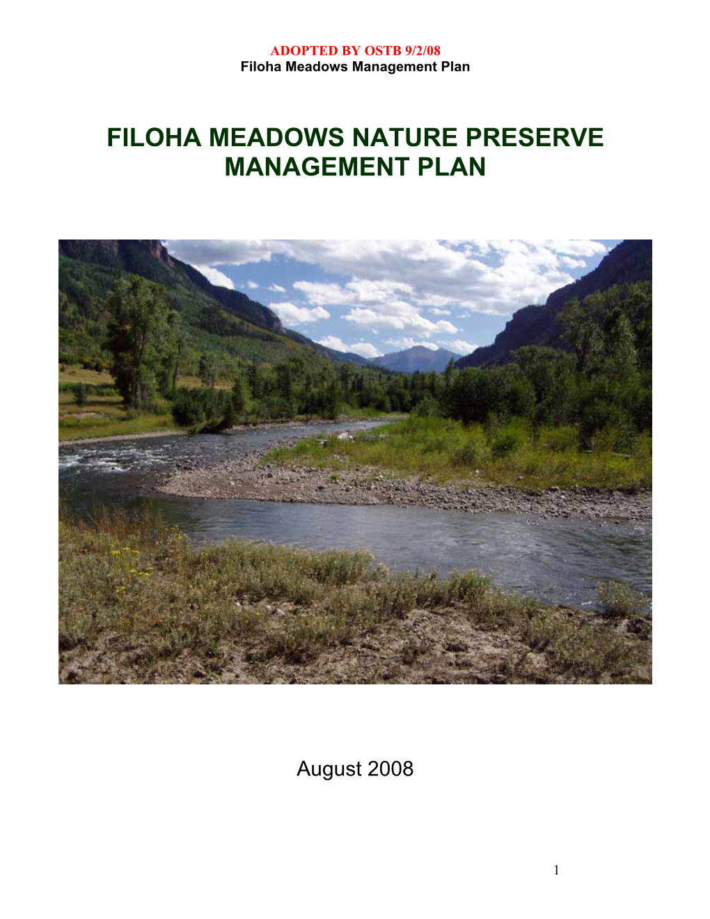 Filoha Meadows Nature Preserve Management Plan