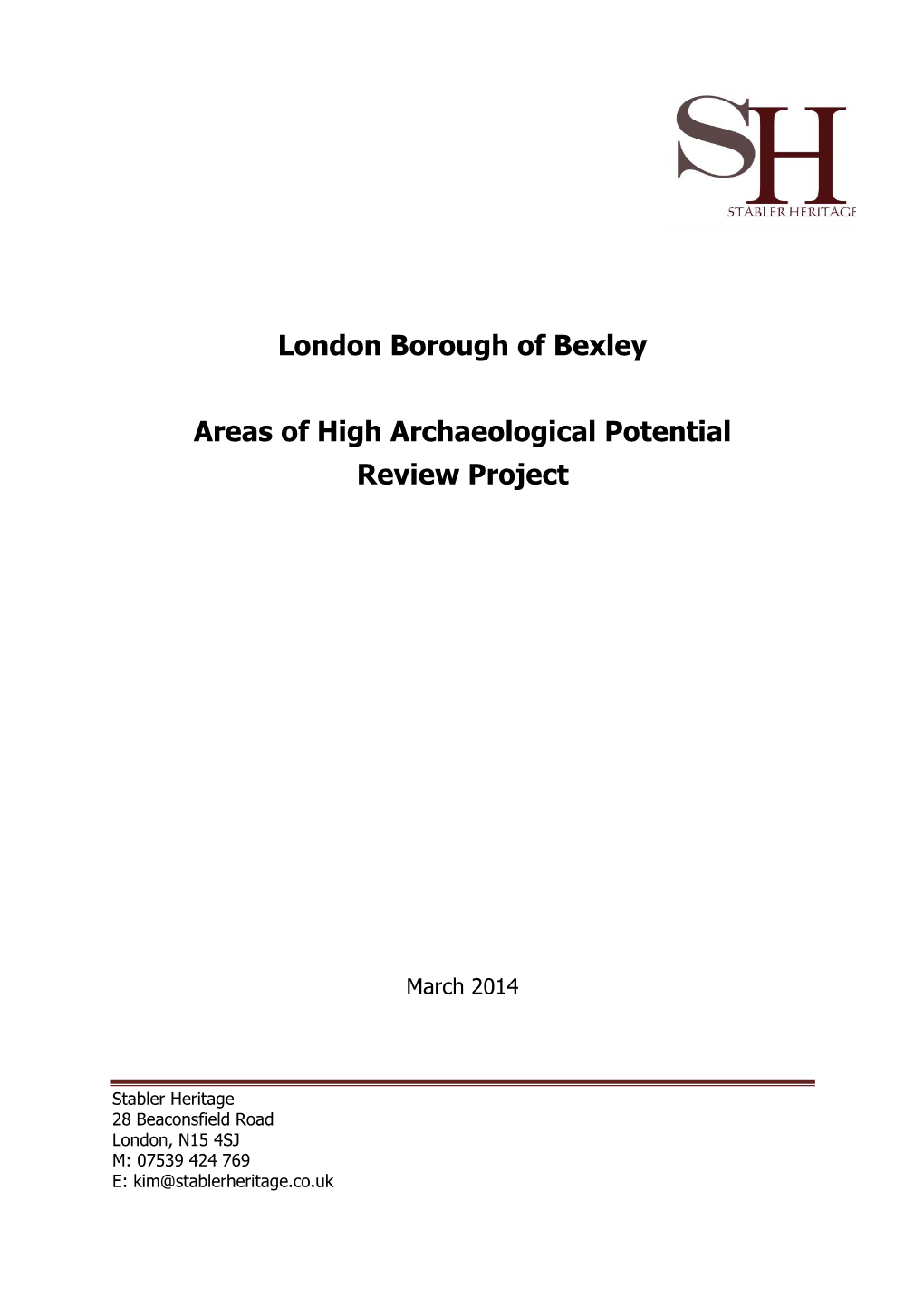 Areas of High Archaeological Potential Review Project