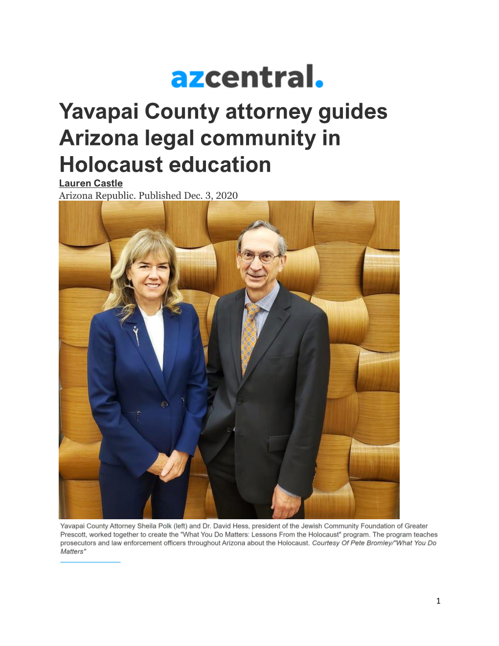 Yavapai County Attorney Guides Arizona Legal Community in Holocaust Education Lauren Castle Arizona Republic