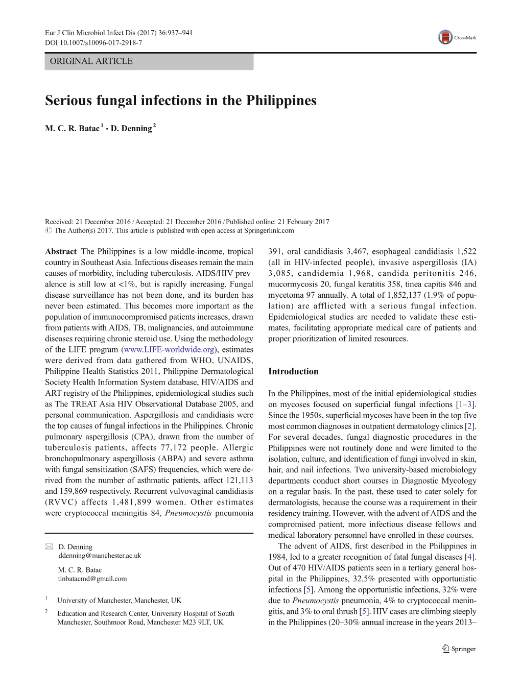 Serious Fungal Infections in the Philippines