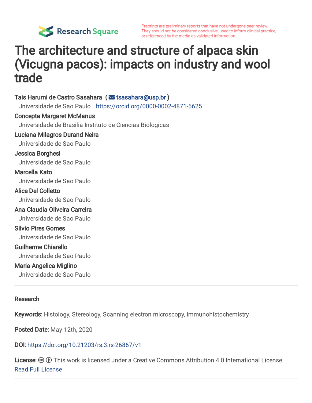 The Architecture and Structure of Alpaca Skin (Vicugna Pacos): Impacts on Industry and Wool Trade