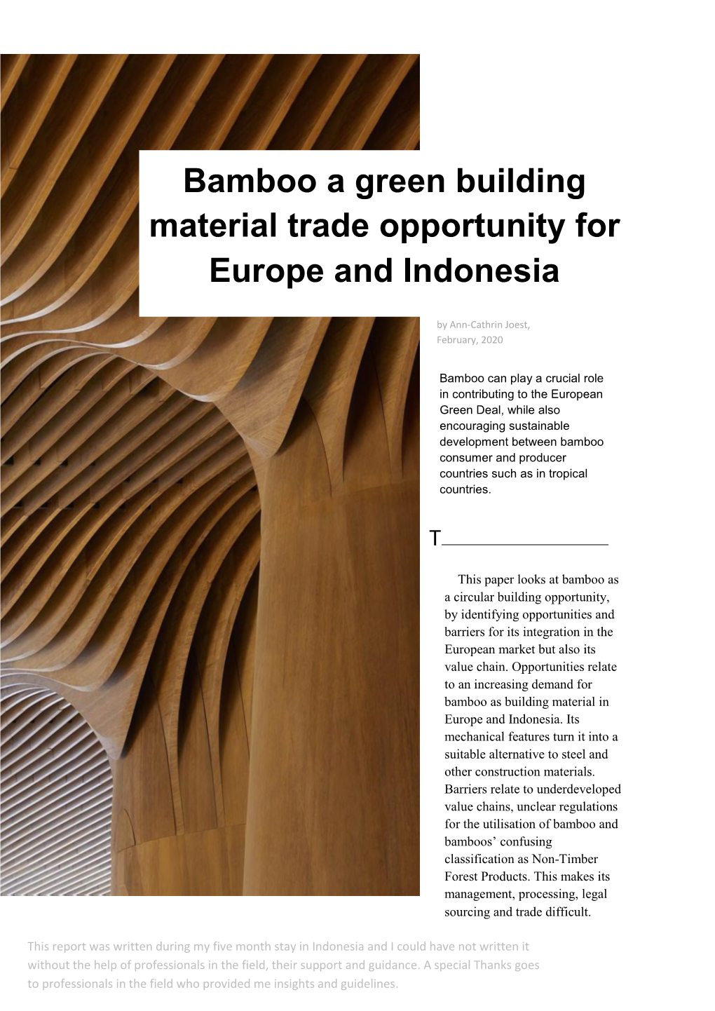 Bamboo a Green Building Material Trade Opportunity for Europe And