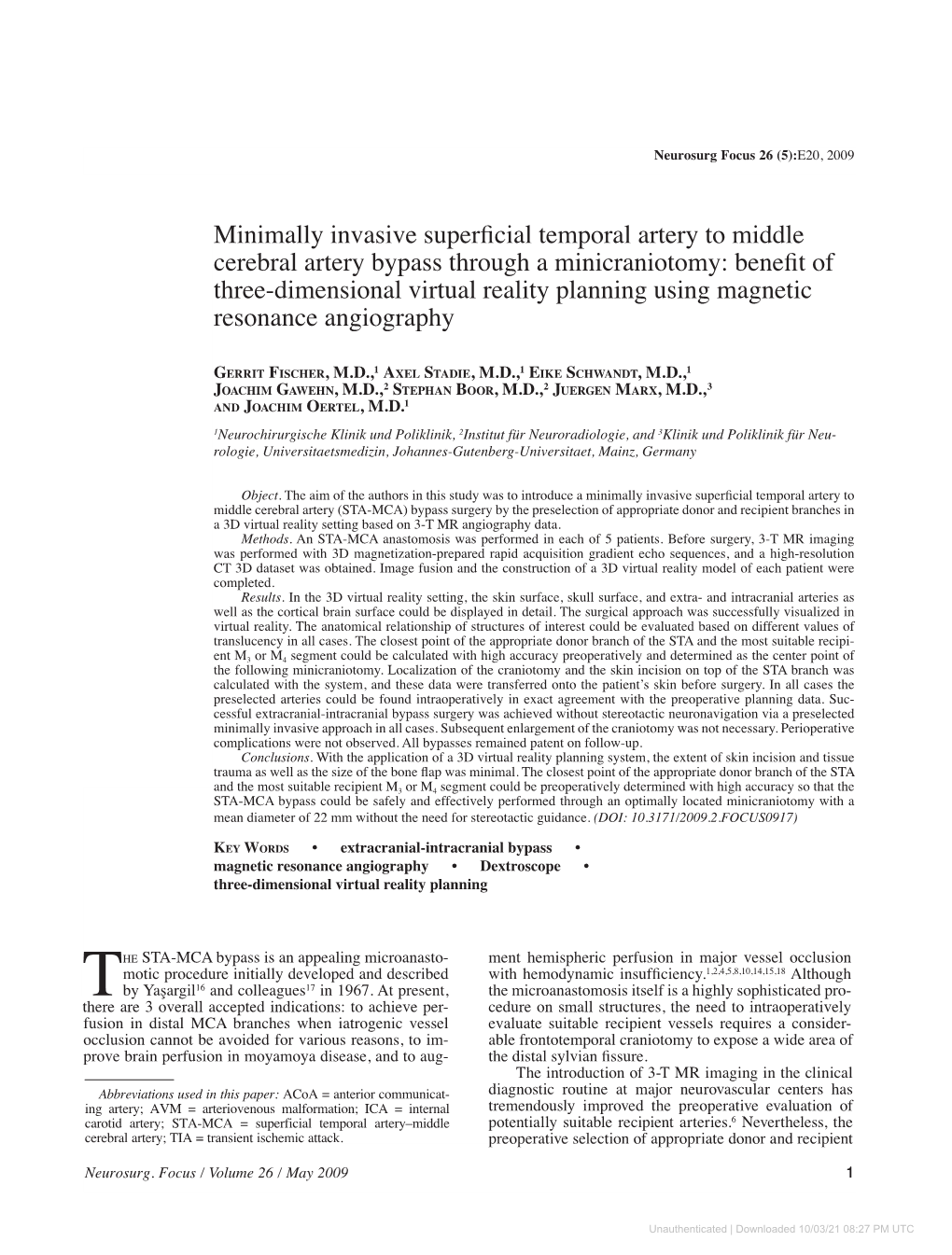 Minimally Invasive Superficial Temporal Artery to Middle Cerebral