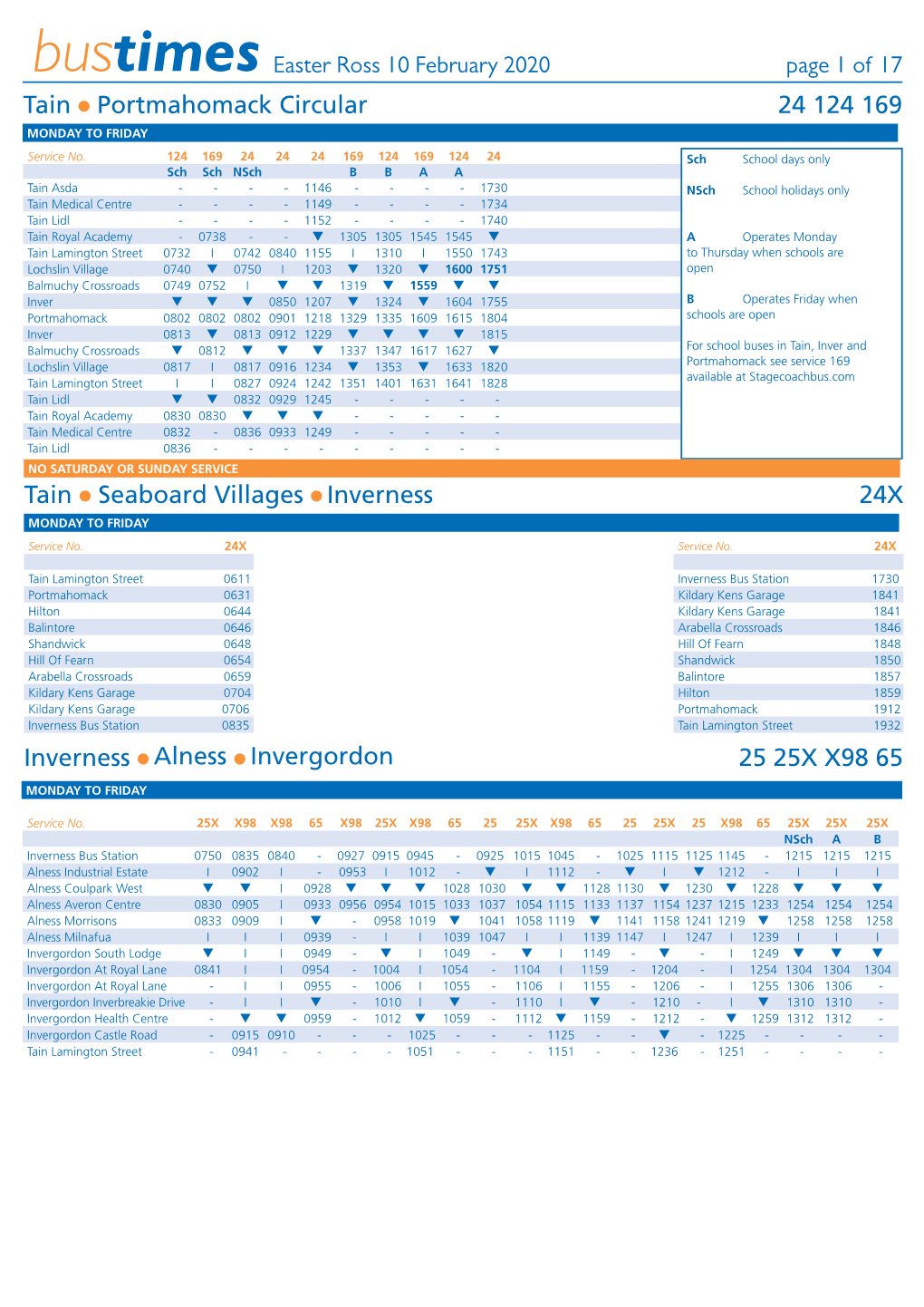 Bustimes Easter Ross 10 February 2020 Page 1 of 17 Tain L Portmahomack Circular 24 124 169 MONDAY to FRIDAY