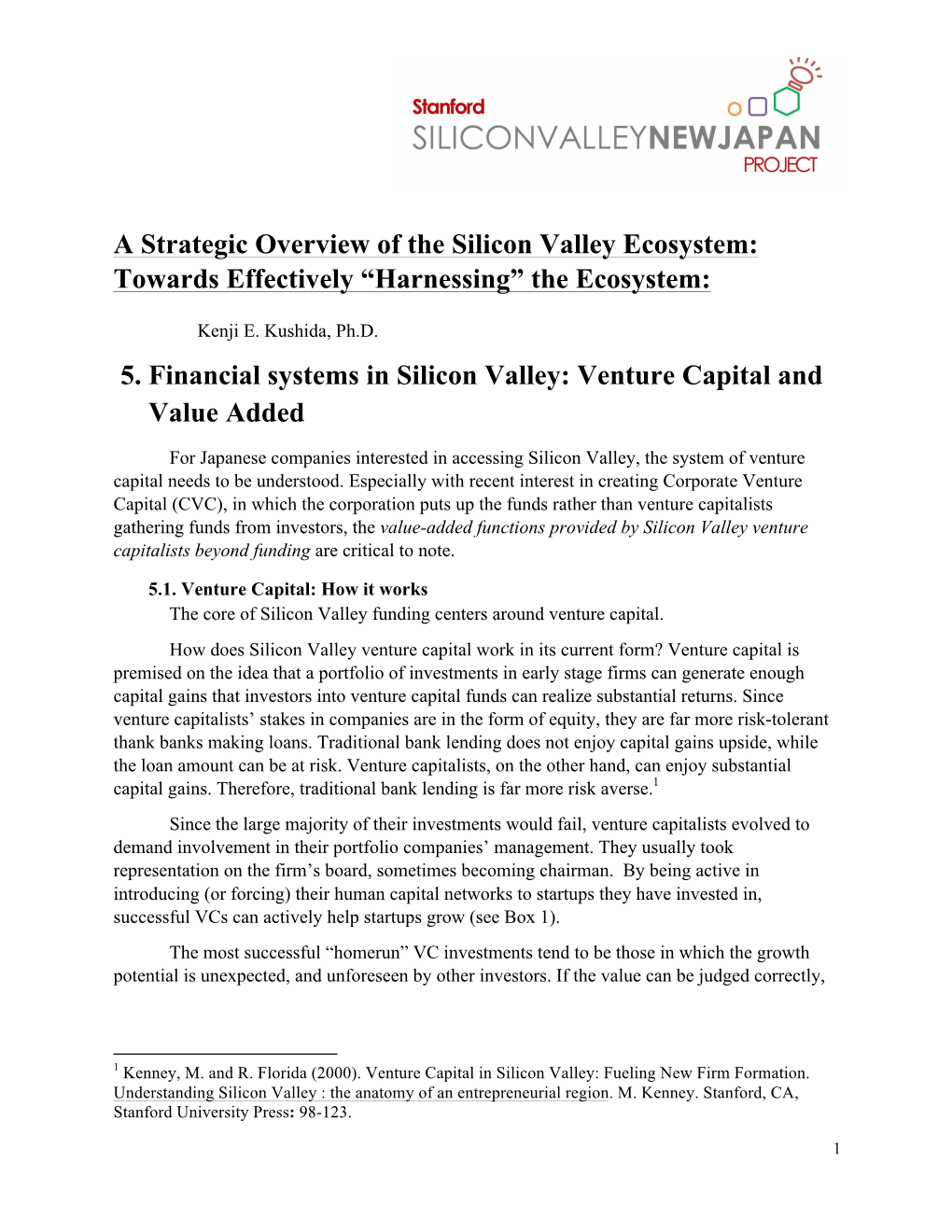 5. Financial Systems in Silicon Valley: Venture Capital and Value Added