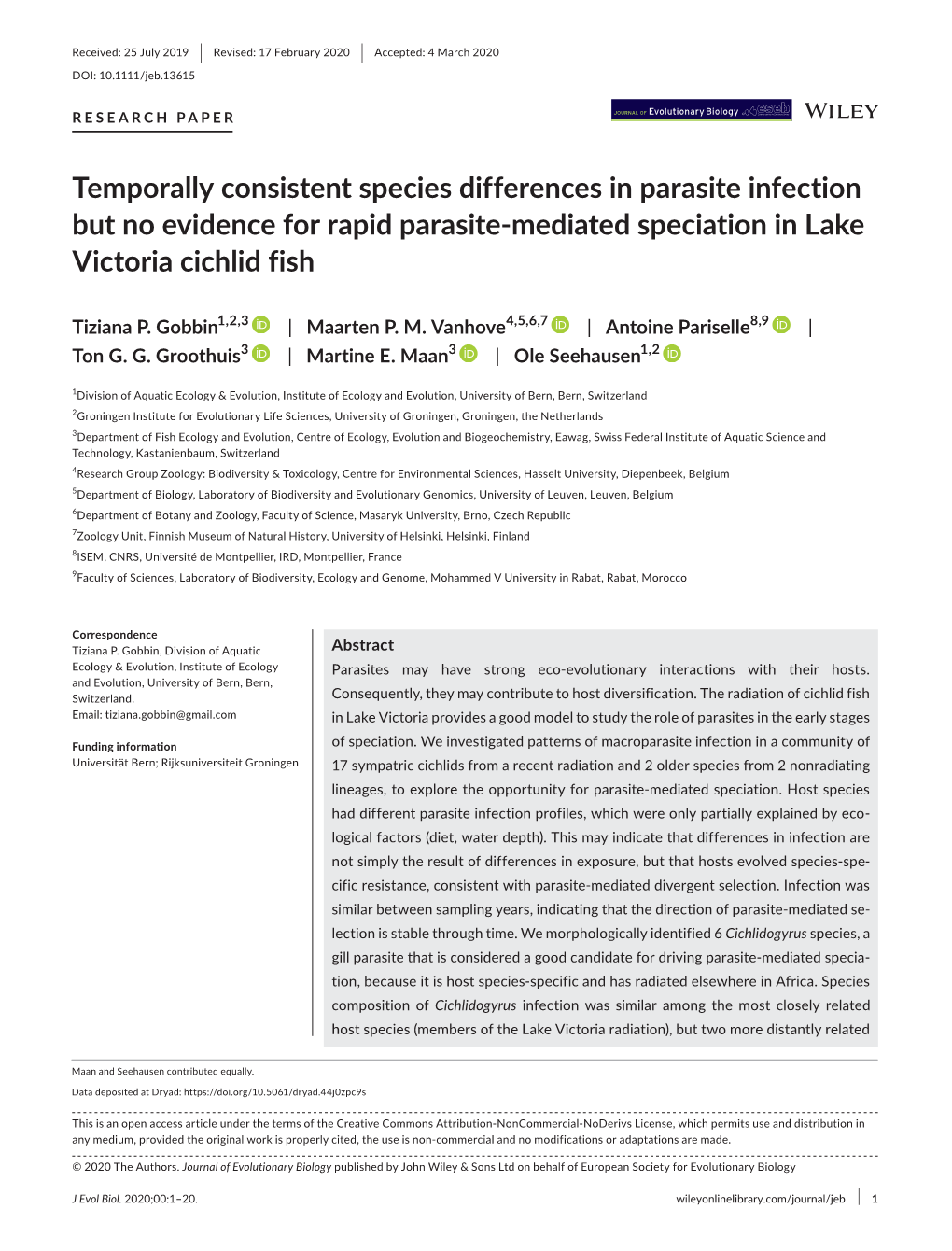 Temporally Consistent Species Differences in Parasite Infection but No Evidence for Rapid Parasite-Mediated Speciation in Lake Victoria Cichlid Fish