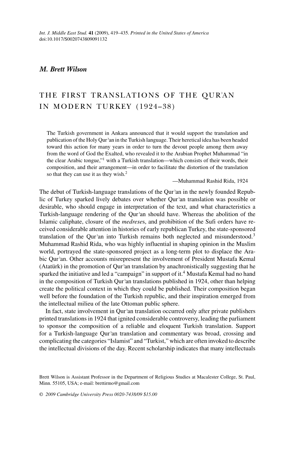 The First Translations of the Qurʾan in Modern Turkey